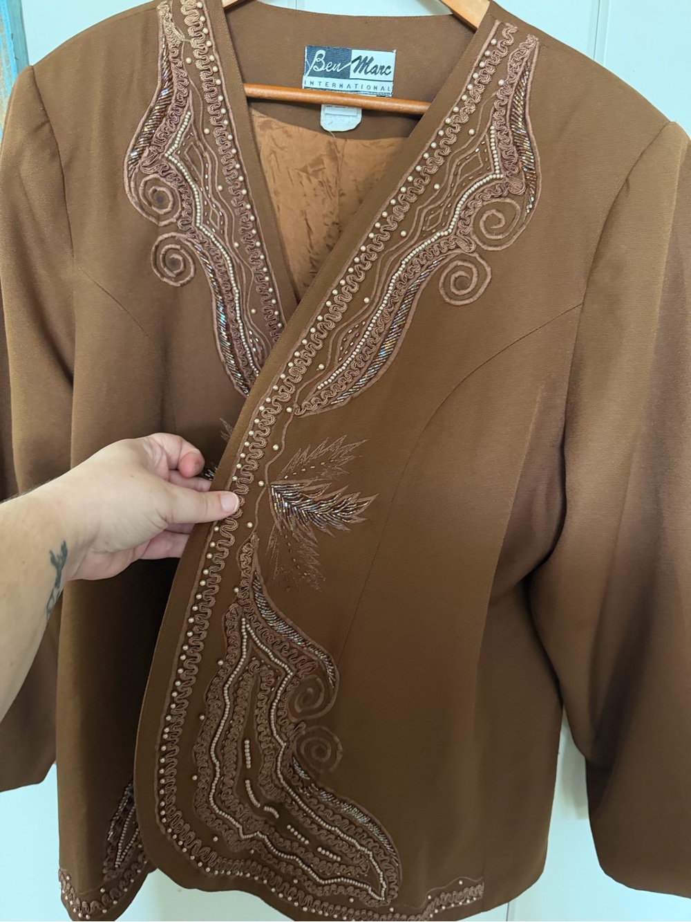 Brown Embroidered Open Front Jacket - Picture 5 of 10